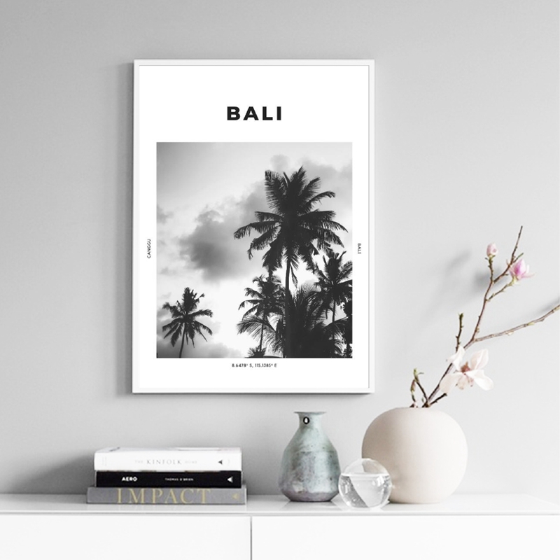 Home Decor Ubud - บาหลี Travel พิมพ์สีดำสีขาวการถ่ายภาพโปสเตอร์ศิลปะบนผนังพิกัด Canggu อูบุด Palm
