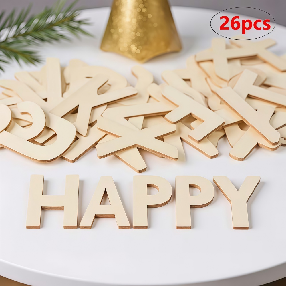 Wooden Letter Sign - ตัวอักษรไม้แบบออกแบบได้ 26 ชิ้น ตัวอักษรไม้แบบยังไม่เคลือบสีสำหรับตกแต่งผนัง ตัวอักษรตั้งโชว์ตกแต่ง แผ่นตัวอักษรสำหรับตกแต่งป้าย