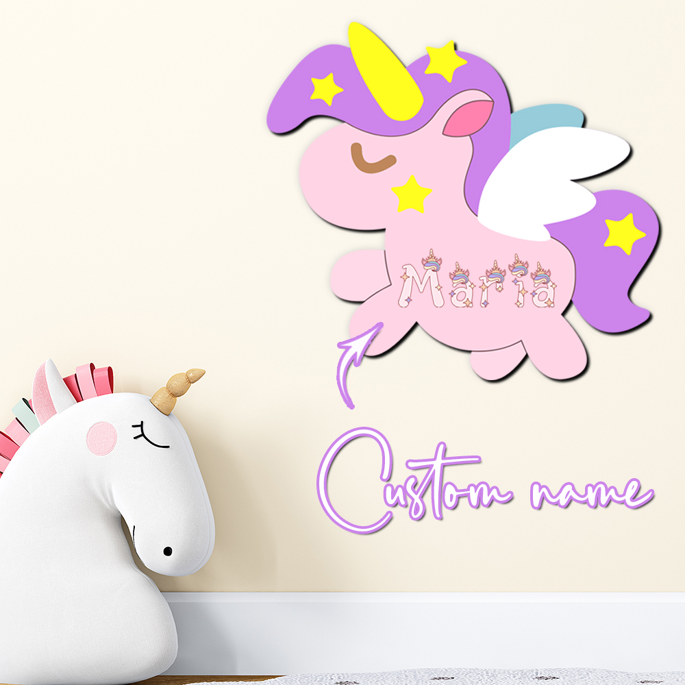 Wooden Letter Sign - ป้ายชื่อไม้ยูนิคอร์นแบบกำหนดเอง ป้ายตัวอักษร 3 มิติ ตกแต่งผนังห้องนอนเด็กผู้หญิงโทนสีพาสเทล ของตกแต่งงานเลี้ยงฉลองทารกแรกเกิด