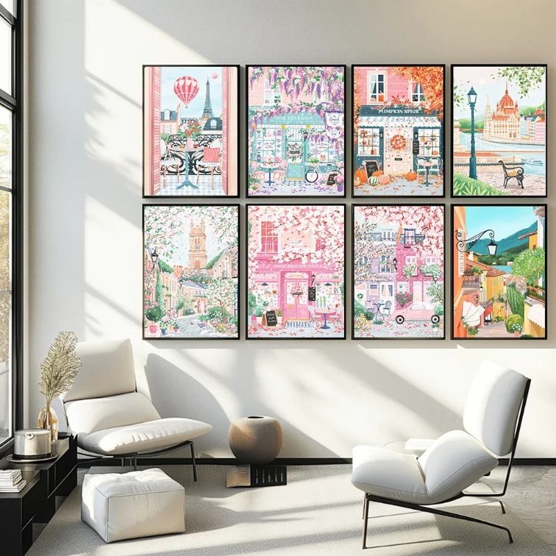 Home Decor London - ปารีส ลอนดอน ฮังการี โปสเตอร์การเดินทางและภาพพิมพ์ กาแฟ น้ำชายามบ่าย