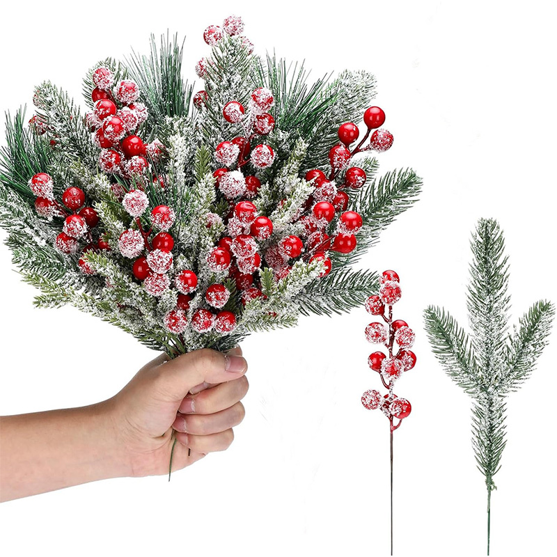 Home Decor Xmas Gifts - 20/26 ซม.ตกแต่งคริสต์มาสกิ่งเข็มสนประดิษฐ์สีแดงฮอลลี่เบอร์รี่พวงหรีดต้นคริสต์มาสสำหรับ 2026 นาวิดัดของขวัญตกแต่งบ้าน