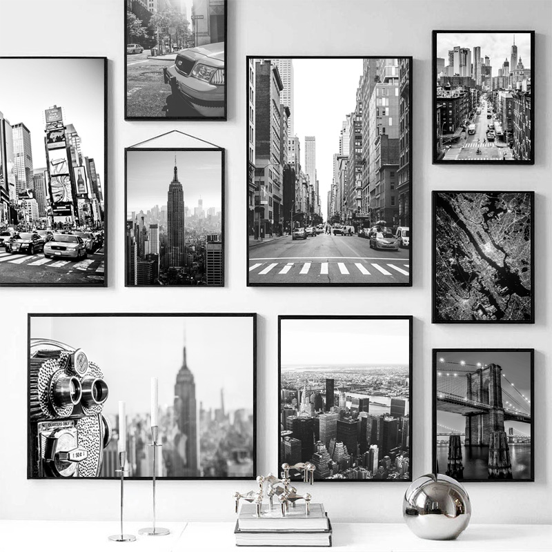 Home Decor New York - ภาพวาดบนผ้าใบไร้กรอบ 1 ชิ้น ภาพวาดนิวยอร์กซิตี้ โปสเตอร์และภาพพิมพ์ ภาพศิลปะติดผนังขาวดำ