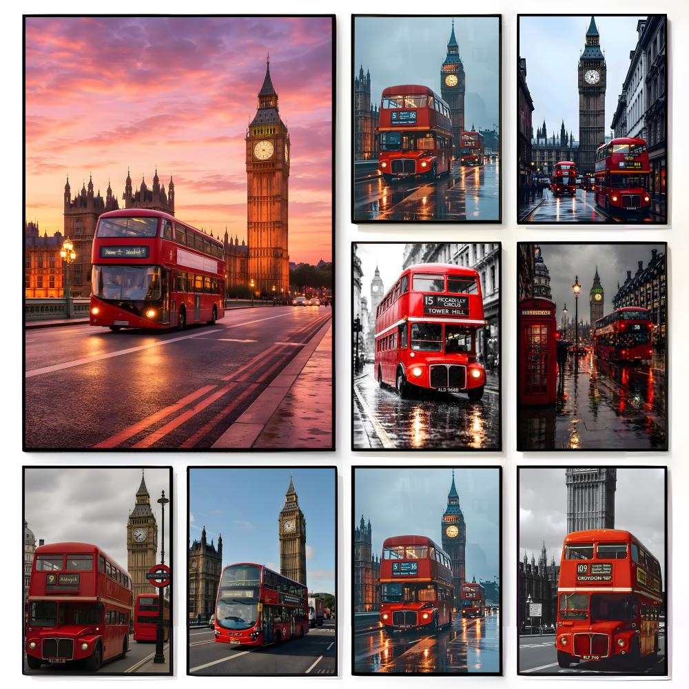 Home Decor London - ฉากการเดินทาง ลอนดอน รถบัสสีแดง บิ๊กเบน โปสเตอร์ ภาพยนตร์อเมริกัน