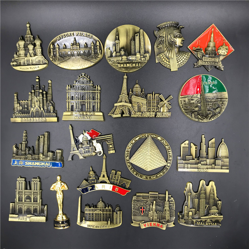 Home Decor London - แม่เหล็กน่ารัก3D โลหะฝรั่งเศสปารีสสติ๊กเกอร์ตู้เย็นลอนดอนเวียนนารัสเซียพีระมิดอียิปต์ดูไบตู้เย็นแม่เหล็กของตกแต่งบ้านของที่ระลึก