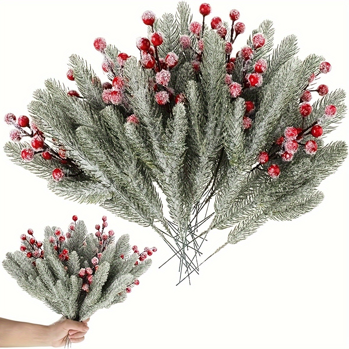 Home Decor Xmas Gifts - ช่อดอกสนประดิษฐ์สีขาวเหมือนหิมะ สำหรับตกแต่งต้นคริสต์มาส พวงมาลัย ของประดับตกแต่งบ้าน ของขวัญปีใหม่ DIY