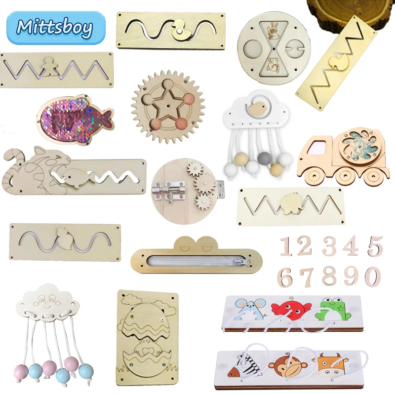 Wooden Letter Sign - DIY Busy Board Montessori ของเล่นเพื่อการศึกษาสัตว์สไลด์ซิปตัวเลข Cloud