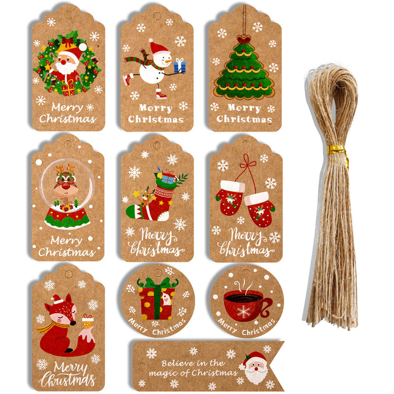 Home Decor Xmas Gifts - 50pcs Merry Christmas ขอบคุณกระดาษคราฟท์หมวดหมู่ Xmas Tree