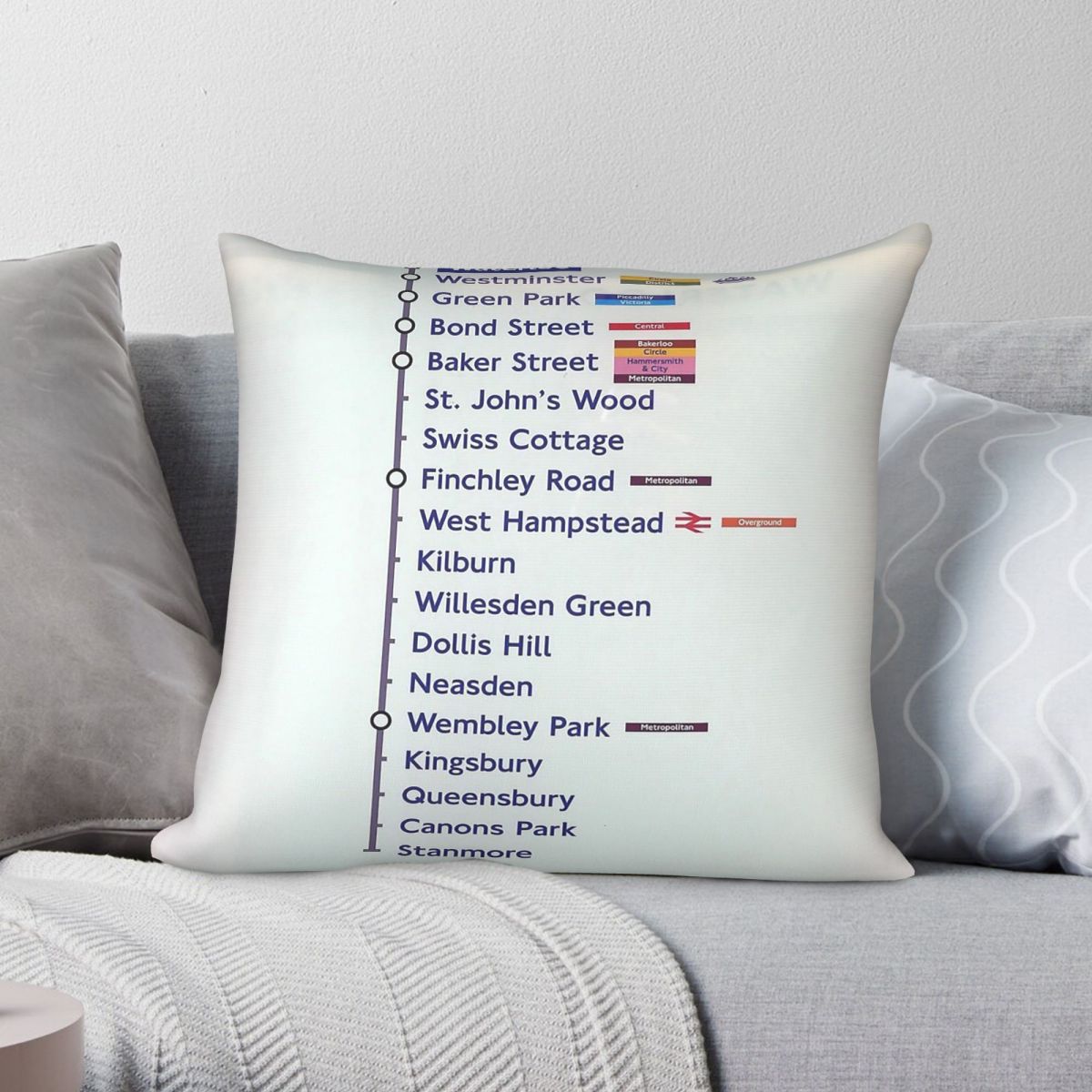 Home Decor London - ปลอกหมอนอิงลายพิมพ์ London Jubilee Line Westbound Square