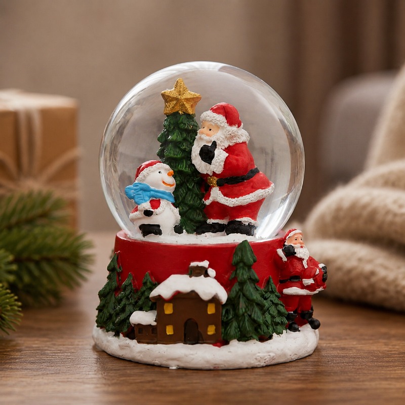 Home Decor Xmas Gifts - ลูกโลกหิมะซานตาคลอสแบบไม่มีแสง ของตกแต่งคริสต์มาส ลูกบอลคริสตัลขนาดเล็ก ของประดับตกแต่งโต๊ะบ้าน ของขวัญสำหรับเด็ก