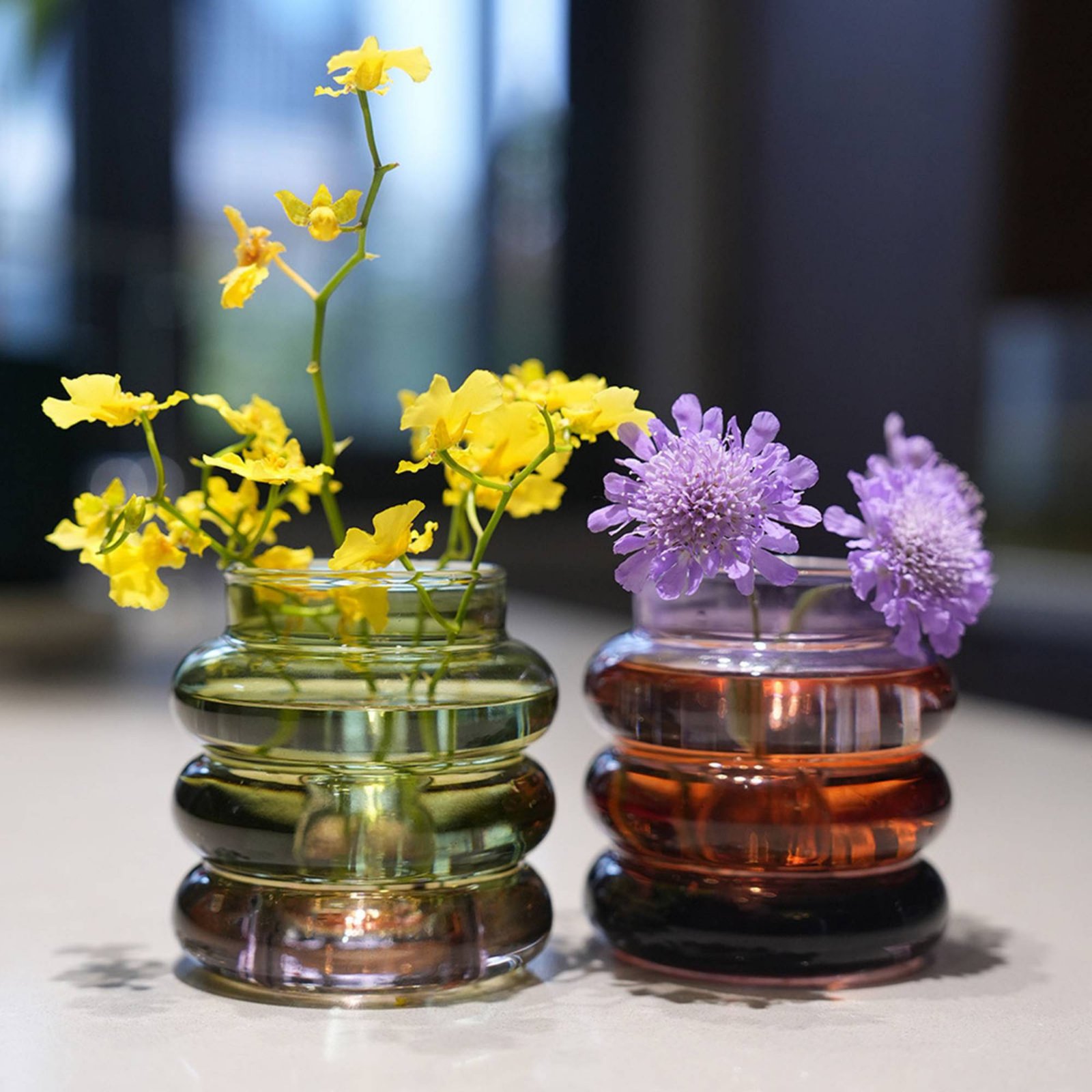 Home Decor Vase - แจกันแก้วทรงกลมสำหรับใส่เทียนตกแต่ง ฐานแข็งแรง โปร่งใส เหมาะสำหรับวางบนโต๊ะ
