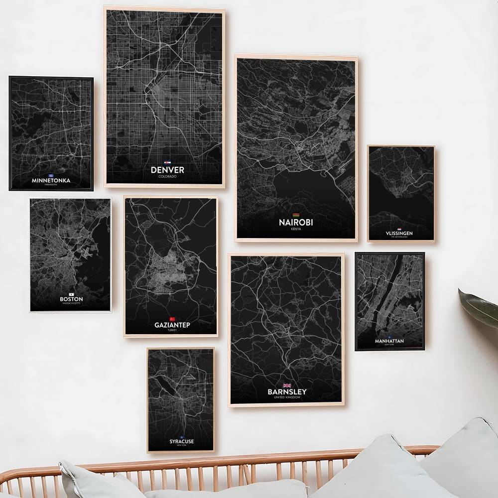 Home Decor New York - ปารีส ลอนดอน นิวยอร์ก แผนที่เมืองแบบกำหนดเอง โปสเตอร์ภาพพิมพ์บนผ้าใบ สำหรับตกแต่งบ้าน