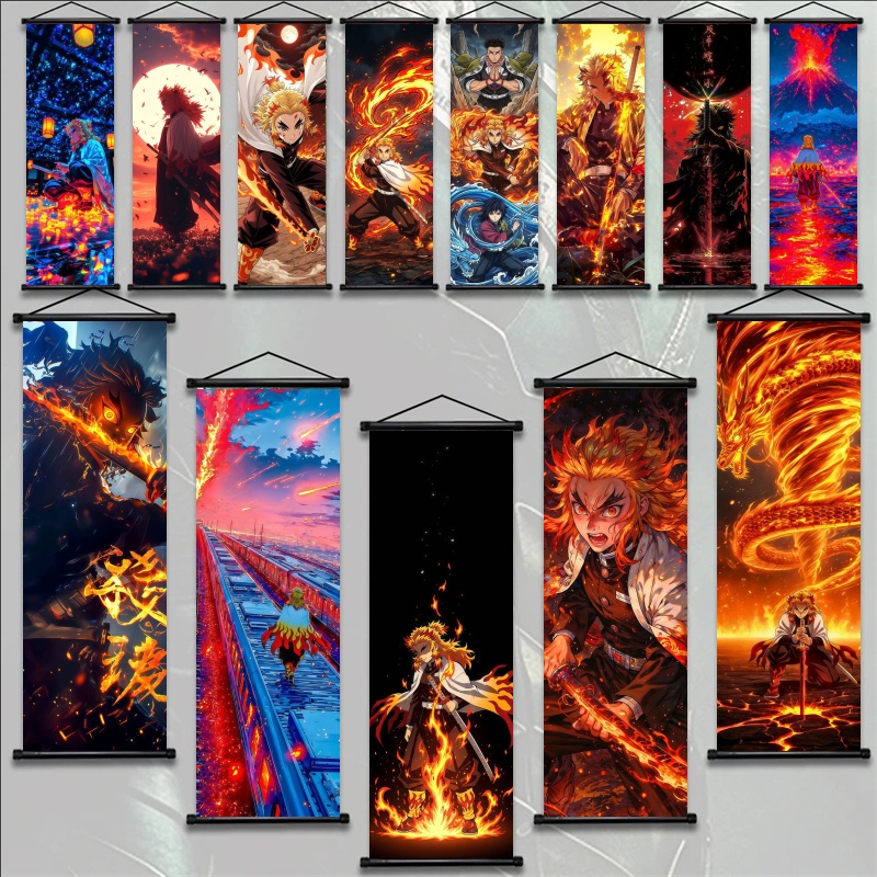 Home Decor Wall Pictures - ผ้าพิมพ์ลายอนิเมะ Demon Slayer Kyojuro Rengoku แบบ