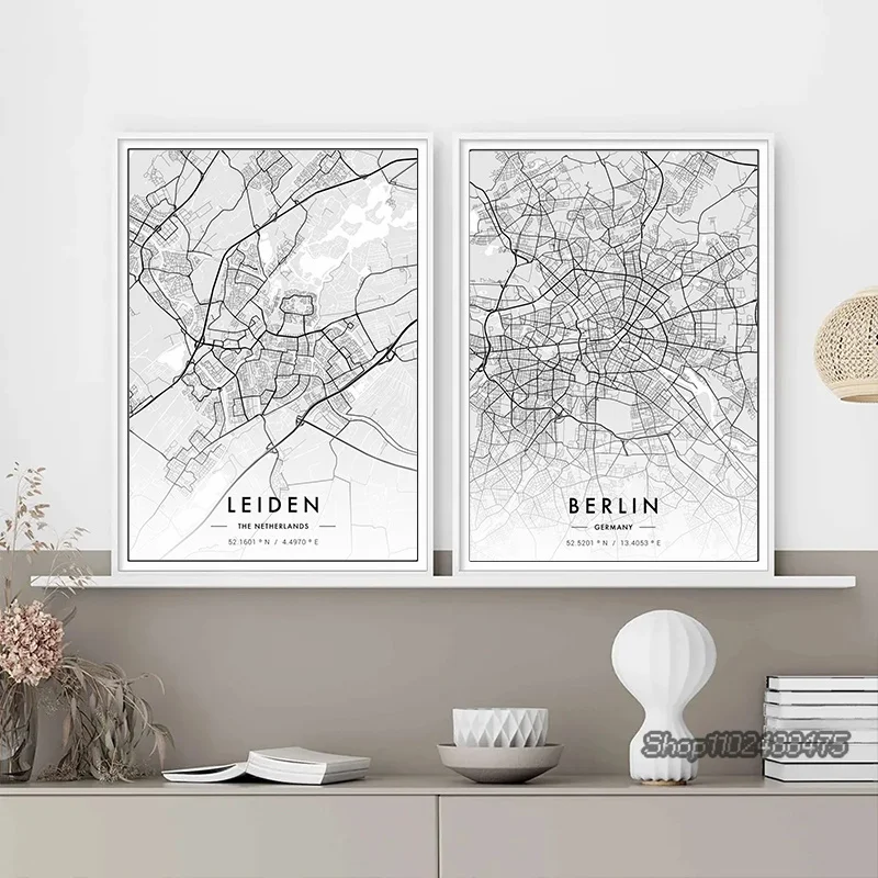Home Decor New York - แผนที่เมืองปารีส นิวยอร์กภาพวาดบนผ้าใบโปสเตอร์ HD พิมพ์แผนที่ขาวดำภาพศิลปะติดผนังห้องนั่งเล่นห้องนอนตกแต่งบ้าน
