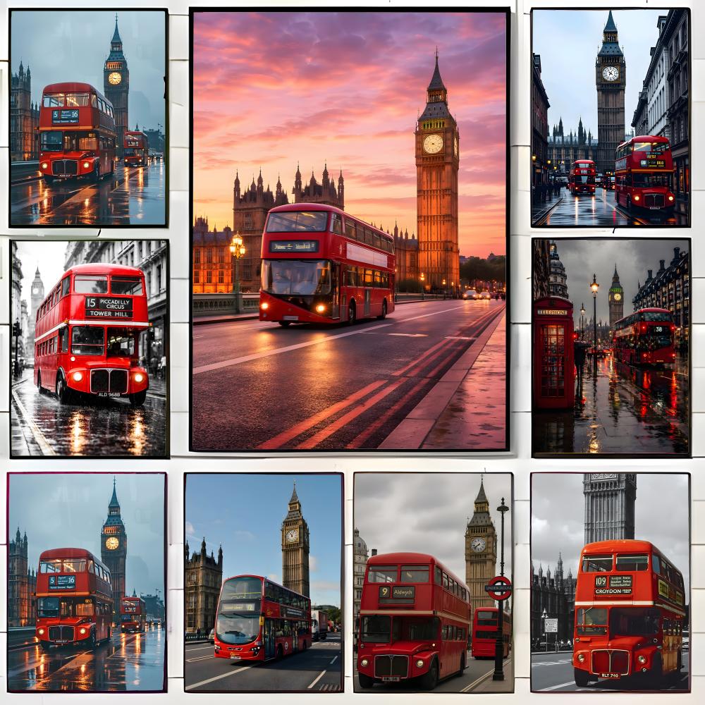 Home Decor London - ลอนดอนเรดบัส บิ๊กเบนโปสเตอร์ศิลปะบนผนังพิมพ์ภาพจิตรกรรมฝาผนังตกแต่งของขวัญตกแต่งบ้านไม่มีกรอบ