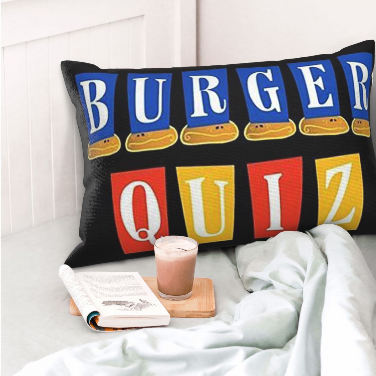 Home Decor Quiz Free - เบอร์เกอร์ ควิซ โลโก้ใหม่ ปลอกหมอนอิงทรงสี่เหลี่ยมผืนผ้า ของตกแต่งห้องนอน เตียงนอน