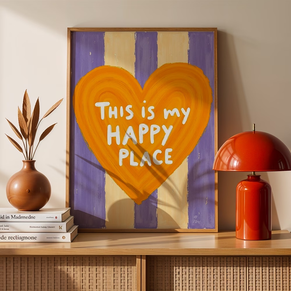 Home Decor Foto - โมเดิร์น,เรโทร นี่คือสถานที่แห่งความสุขของฉัน คำคมศิลปะติดผนัง พิมพ์ภาพบนผ้าใบ โปสเตอร์ภาพสำหรับห้องนอน ห้องนั่งเล่น