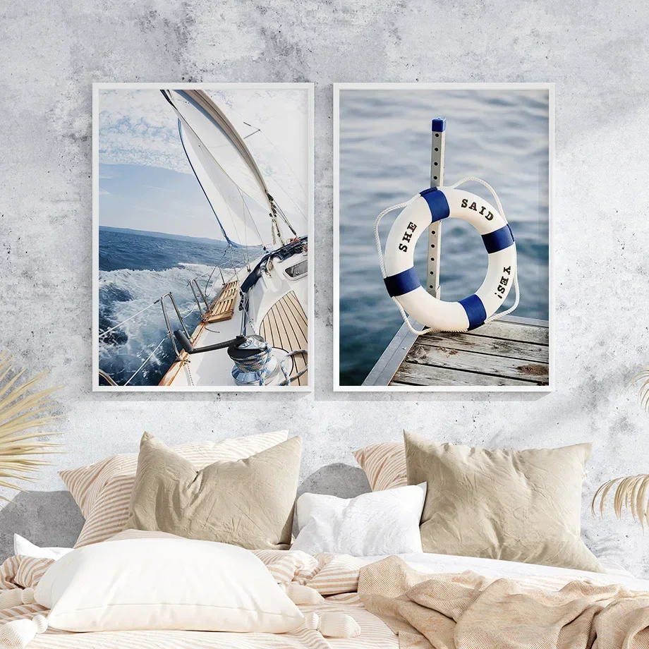 ภาพพิมพ์บนผ้าใบลายเรือใบสีขาวบ - Home Decor Vase บทวิจารณ์และราคา