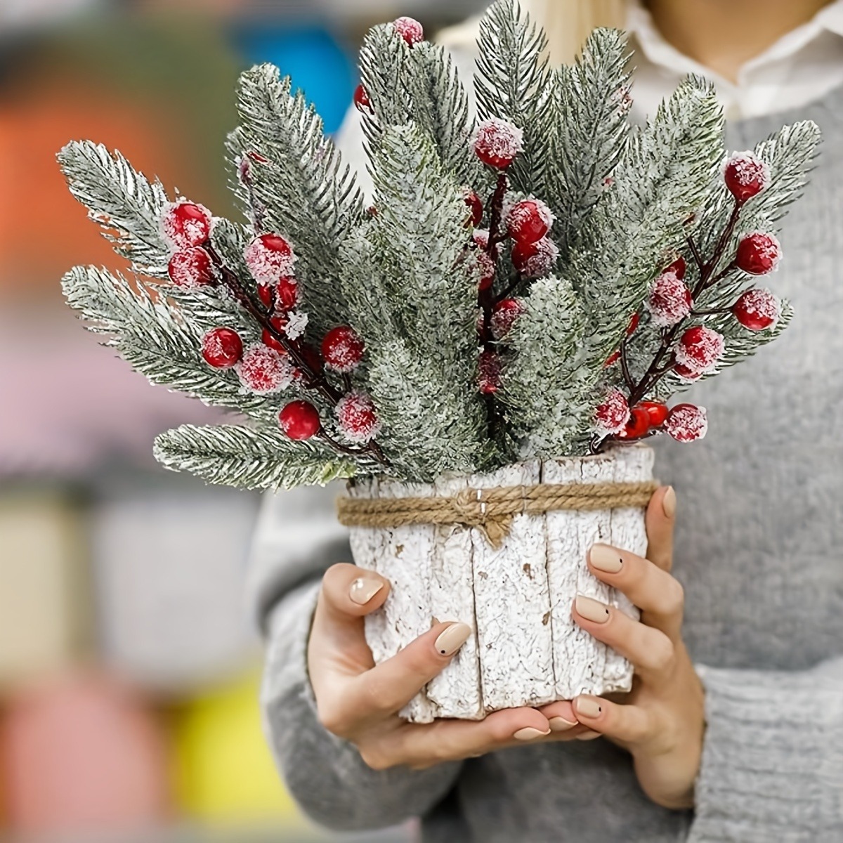 ช่อดอกสนประดิษฐ์สีขาวเหมือนหิม - Home Decor Xmas Gifts บทวิจารณ์และราคา