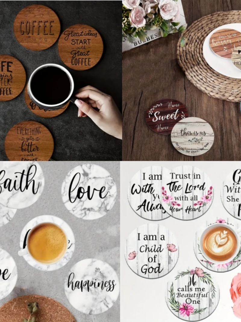 แผ่นรองแก้วไม้ลายตัวอักษรสร้าง - Wooden Letter Sign บทวิจารณ์และราคา