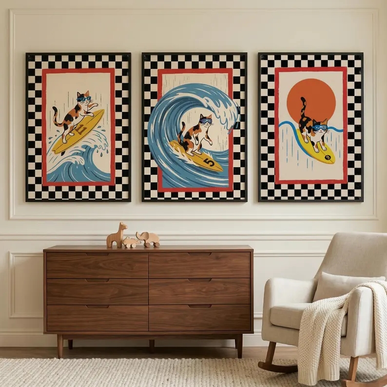 3 ชิ้น ภาพพิมพ์ลายคลื่นญี่ปุ่น - Home Decor Japanese บทวิจารณ์และราคา