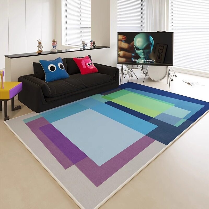 พรมห้องนั่งเล่นลายพิมพ์สีสันสด - Home Decor Ig บทวิจารณ์และราคา