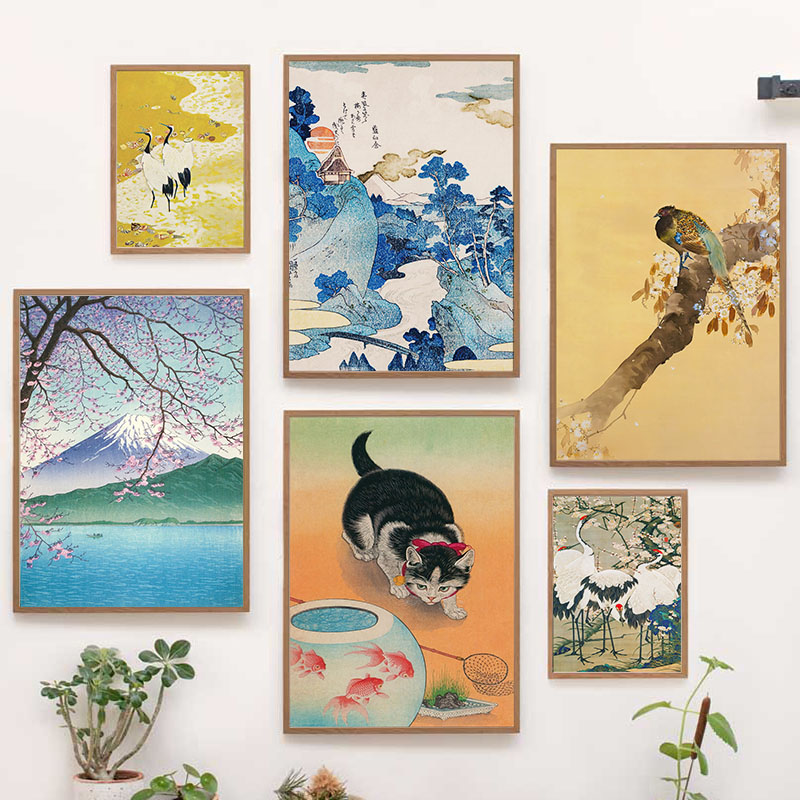 ภาพพิมพ์บนผ้าใบของคาตสึชิกะ โฮ - Home Decor Japanese บทวิจารณ์และราคา