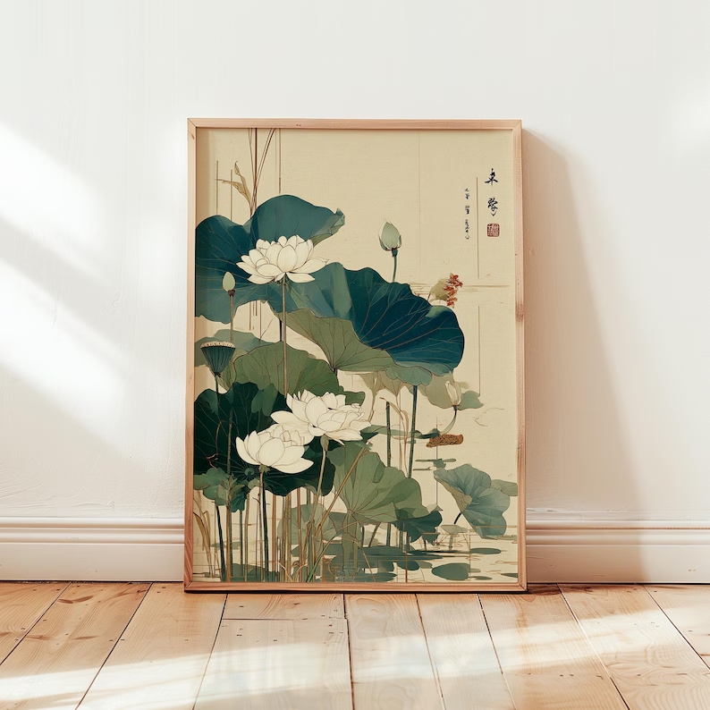 เรโทรญี่ปุ่นดอกบัวศิลปะบนกำแพง - Home Decor Japanese บทวิจารณ์และราคา
