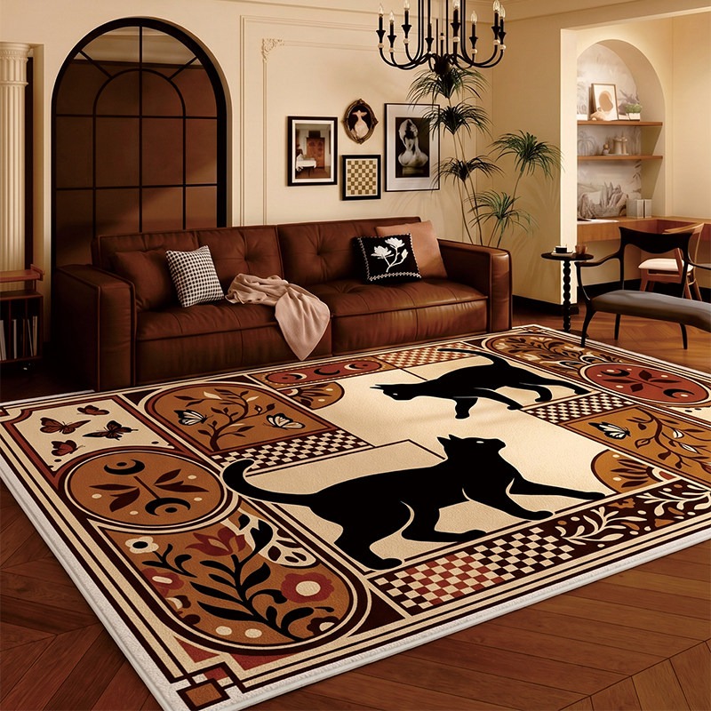 พรมลายตารางหมากรุกสีดำลายแมวสำ - Home Decor Ig บทวิจารณ์และราคา