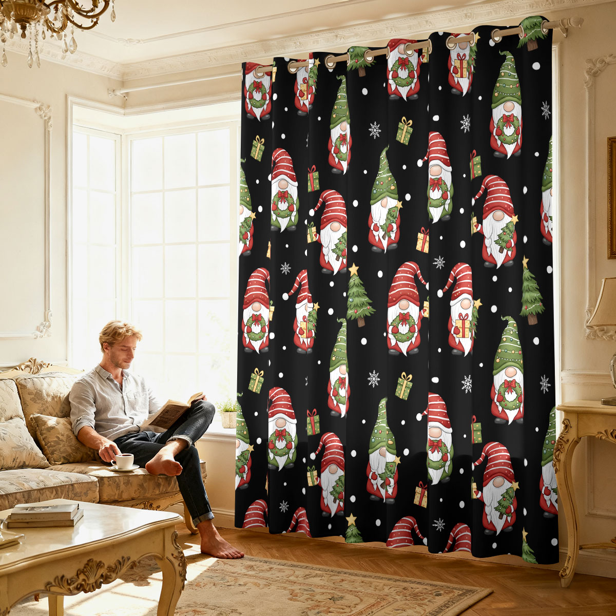 ผ้าม่านลายคริสต์มาสคนแคระต้นคร - Home Decor Xmas Gifts บทวิจารณ์และราคา